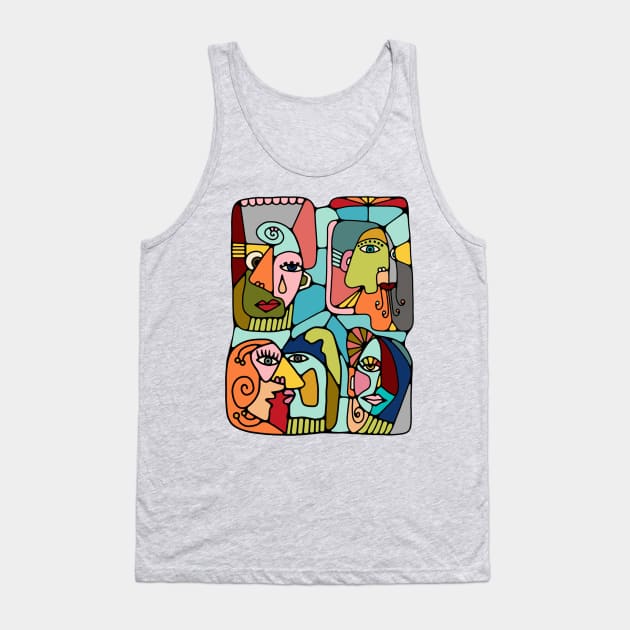 Cubist Picasso Style Faces In Mid Century Modern Colors Tank Top by Slightly Unhinged